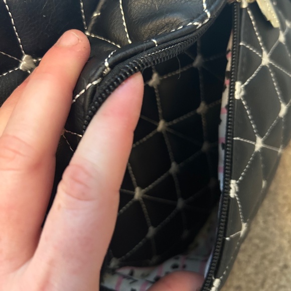 Betsey Johnson Black and White Quilted Backpack With Heart and Stripe Details - Picture 6 of 11
